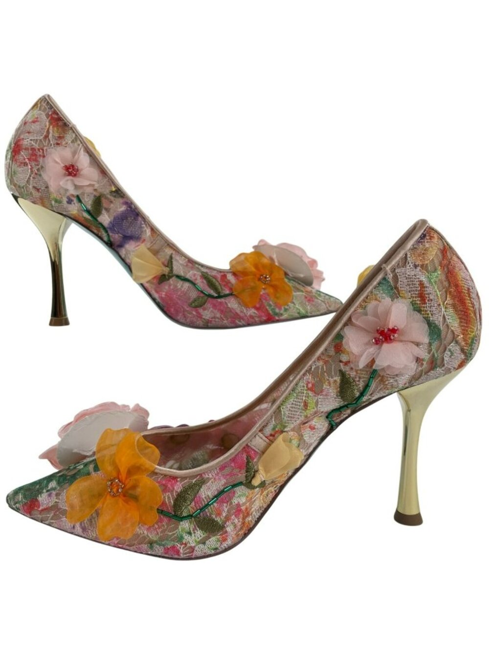 Betsey Johnson SB-Kaley Pump Heels Floral Lace Heels 3D Flower Women's Sz 9 NEW - Picture 2 of 11